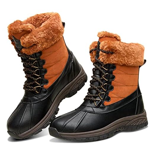 CAMEL CROWN Women Snow Boots Winter Waterproof - Mid-Calf Boots Insulated Lace Up Boots Duck Fur Lined Winter Shoes