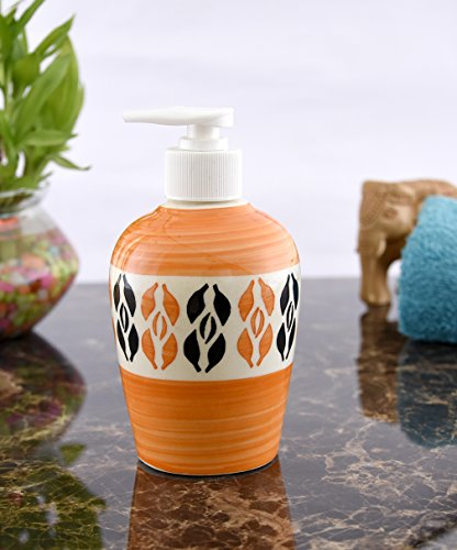 Image of Ceramic Liquid Soap Dispenser, 300 ml, Orange Multicolor | Refillable Pump Bottle for Hand Wash, Lotion, Shampoo & Kitchen Use, 2 Pieces