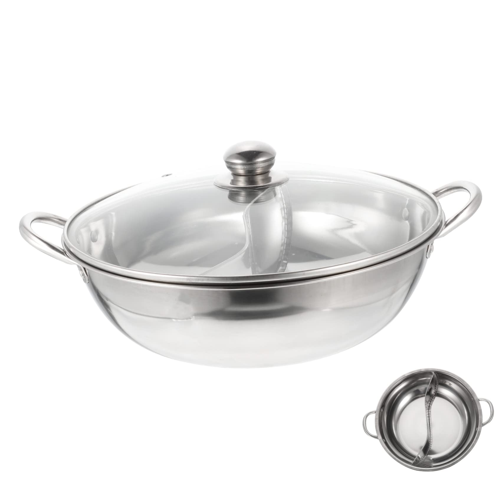 COLLBATH 1 Set Mandarin Pot Shabu Hot Pot with Divider Shabu Shabu Pot Cooking Boiler Pot Hot Pot Kit Divided Pan Divided Pot Stockpot with Lid Small Stainless Steel Pot Barbecue Metal