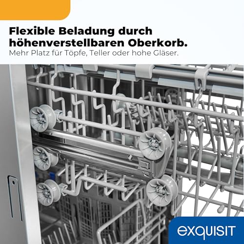 Exquisit Geschirrspüler | 9 Maßgedecke, Energieklasse E, 49 dB Geräusch | 7 Programme, Extra-Trocknung, Startzeitverzögerung, Vorspülen, Power+, Wasserschutz, Geschirrkorb | GSP59309-030E silber