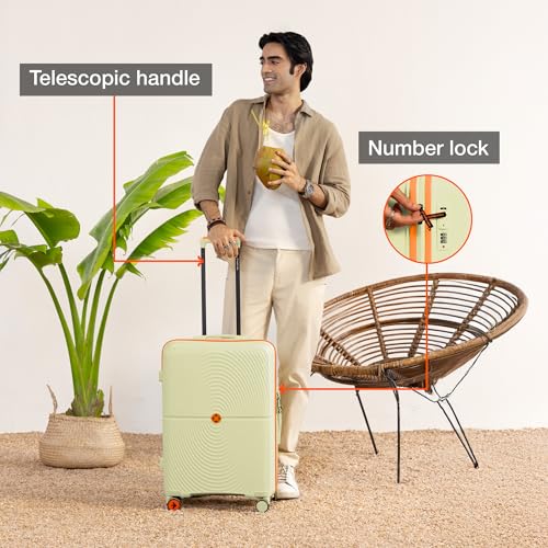 Image of Nasher Miles Bali Hard-Sided Polypropylene Check-in Luggage 28 inch | 75cm | 8 Wheels Large Trolley Bag for Travel | Suitcase (Cream)