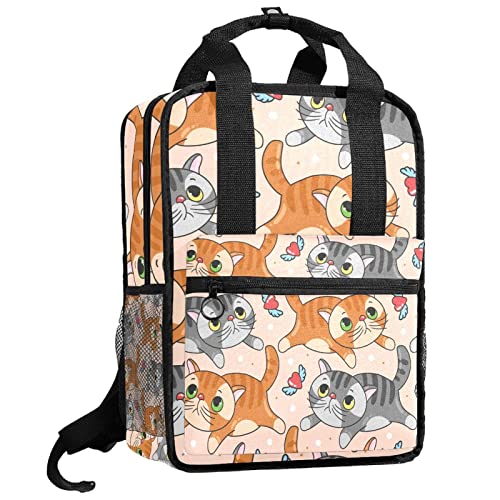 Sac à dos garçon motif chats pour l'école cartable enfant orange et gris
