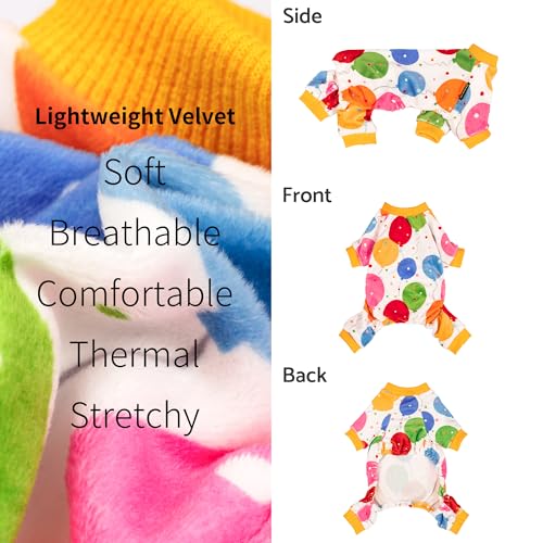 Image of Fitwarm Balloon Dog Fleece Pajamas, Birthday Outfit for Small Dogs Boy Girl, Cozy Pet Onesie with Feet, White, Yellow, Red, Blue, Green, Medium