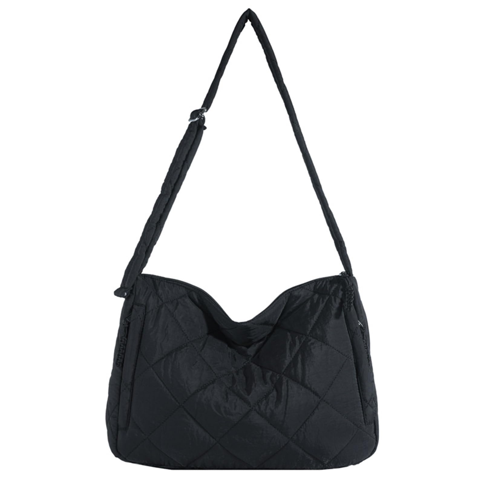 Bolso Acolchado para Mujer Nylon Bandolera Ligero Elegante Gran Capacidad Tote para Trabajo Viajes Compras Negro