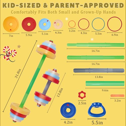 OCES 5-in-1 Kids Exercise Weight Set — Adjustable Fillable Toddler Weights Gym Set (Barbell, Dumbbells, Kettlebell, Ring Toss, Push-up) Kids Workout Equipment Beginner Home Gym Fitness Toy - Image 4
