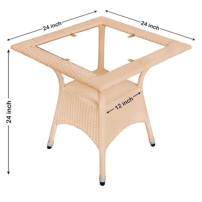 Image of Amazon Brand - Solimo Rattan and Wicker Garden Patio Seating Chair and Table Set Outdoor Balcony Garden Coffee Table Set Furniture with 1 Square Glass Top Table and 2 Chairs Set for Home (Cream)