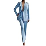 Women 2 Piece Outfits Double Breasted Blazer and Straight Leg Work Pants Casual Blazer Set Dressy Business Office Suits
