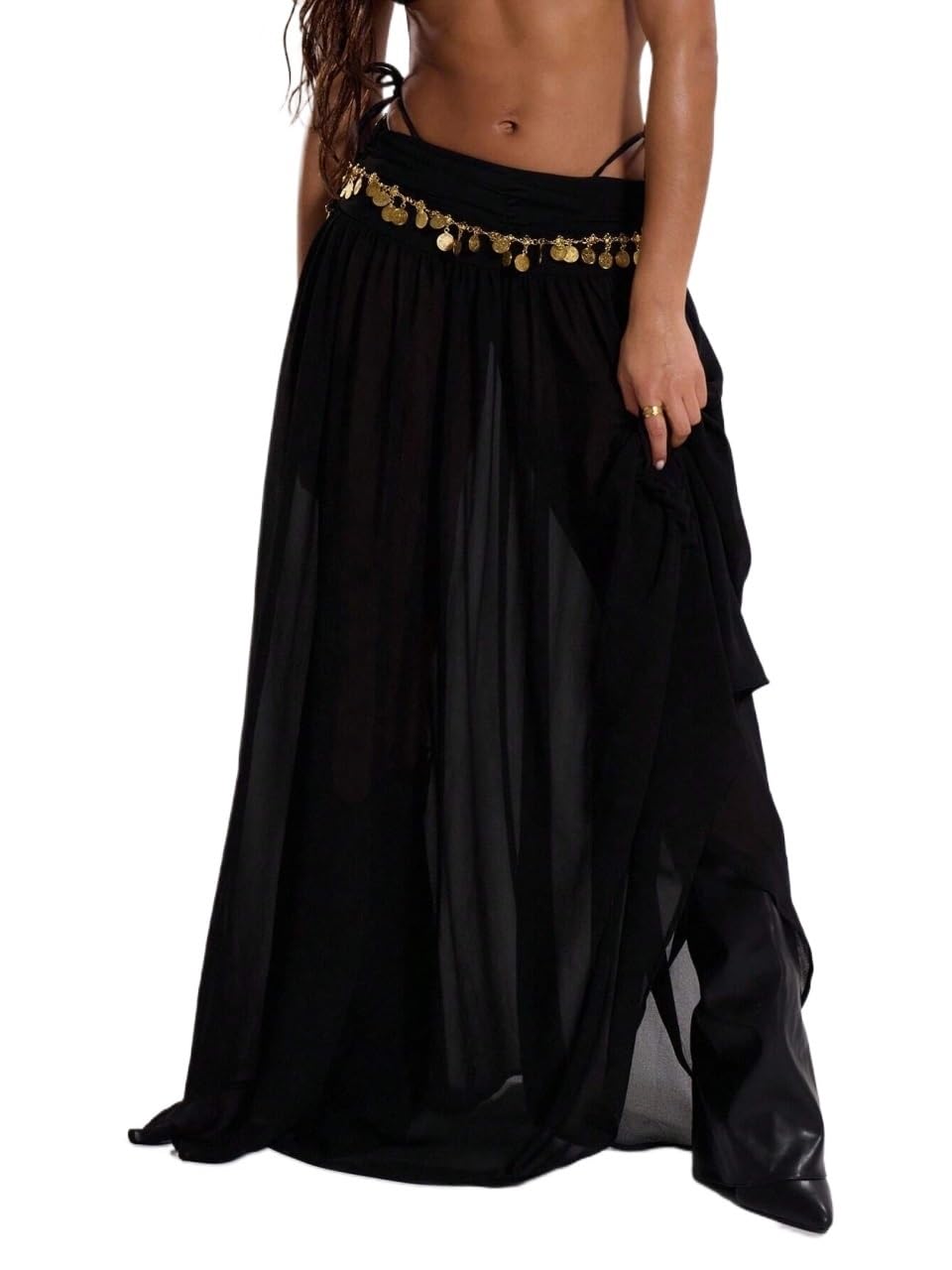 Boho Low Rise Chiffon Long Skirt Womens Basic Versatile Trendy Skirt