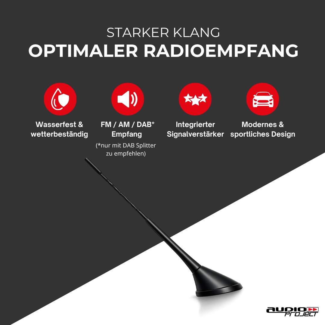 Audioproject A281 - Antenna-per-autoradio 24cm Raku2 + amplificatore fm compatibile per: Toyota Aygo Opel Corsa Fiat Panda Suzuki Peugeot Cooper adapter universe antenna auto corta accessori
