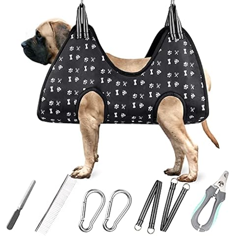 AOMEES Pet Dog Grooming Hammock Harness for Medium Dog, Dog Sling for Clipping Nail Grooming, Dog Hanging Harness Holder Hanger for Nail Trimming with Nail Clipper, Nail File, Pet Comb Cover