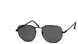 Óculos De Sol Hexagonal Unissex Com Proteção Uv-400 Acompanha Estojo Ho-22 Cor: Preto