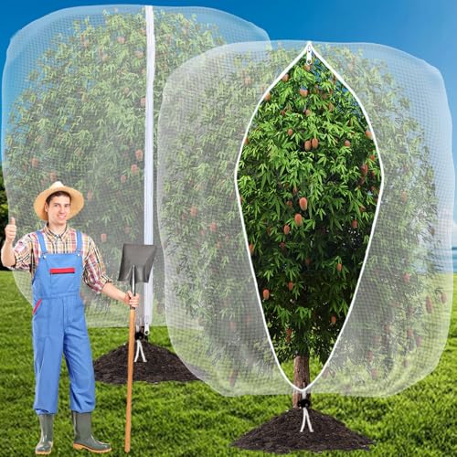 2Pack 3X3M Insect Netting Bag with Zipper and Drawstring Fruit Tree Netting Garden Bird Barrier Mesh Covers Bags for Protecting blueberry Flowers bush Plants from Bugs and Other Animals