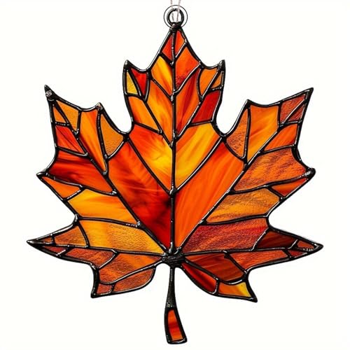 Qinlenyan Atrapasueños de hojas de arce para ventana, adorno colgante de hojas de arce acrílicas, 3.9 pulgadas, decoración de hojas de otoño, adorno colgante de ventana para colgar en la pared, para