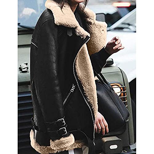 Women Winter Thicked Sherpa Lined Coat Outwear Plus Size Lapel Faux Suede Leather Biker Motor Jacket Overcoat #TOP1