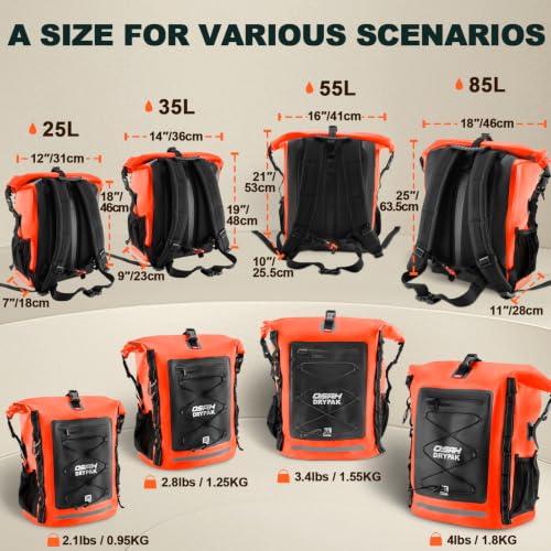 Image of OSAH DRYPAK Waterproof Backpack Dry Bag 35L /55L /85L - Heavy Duty Roll-Top Hiking Backpack Sack Keeps Gear Dry for Travel, Kayaking, Boating, Camping, Rafting and Fishing