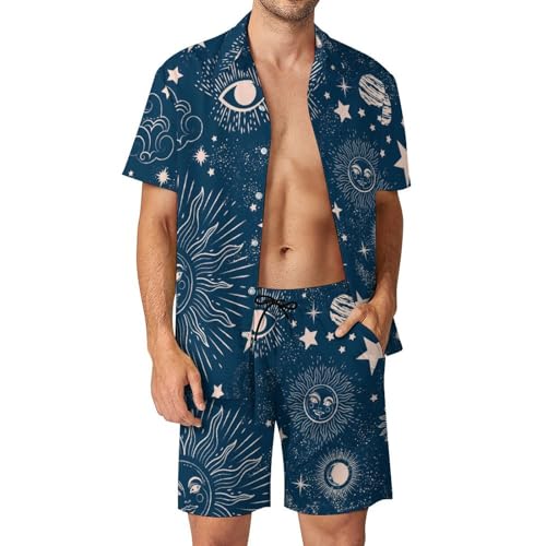 Chemise Hawaïenne Homme Ensemble 2 Pièces Étoiles Soleil Lune Short de Plage Taille S