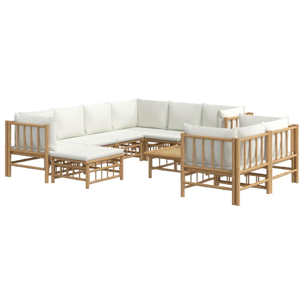 vidaXL Salon de Jardin 10 pcs avec Coussins Blanc crème Bambou, Ensemble de Salon, Ensemble de Salon extérieur, Ensemble de mobilier d'extérieur