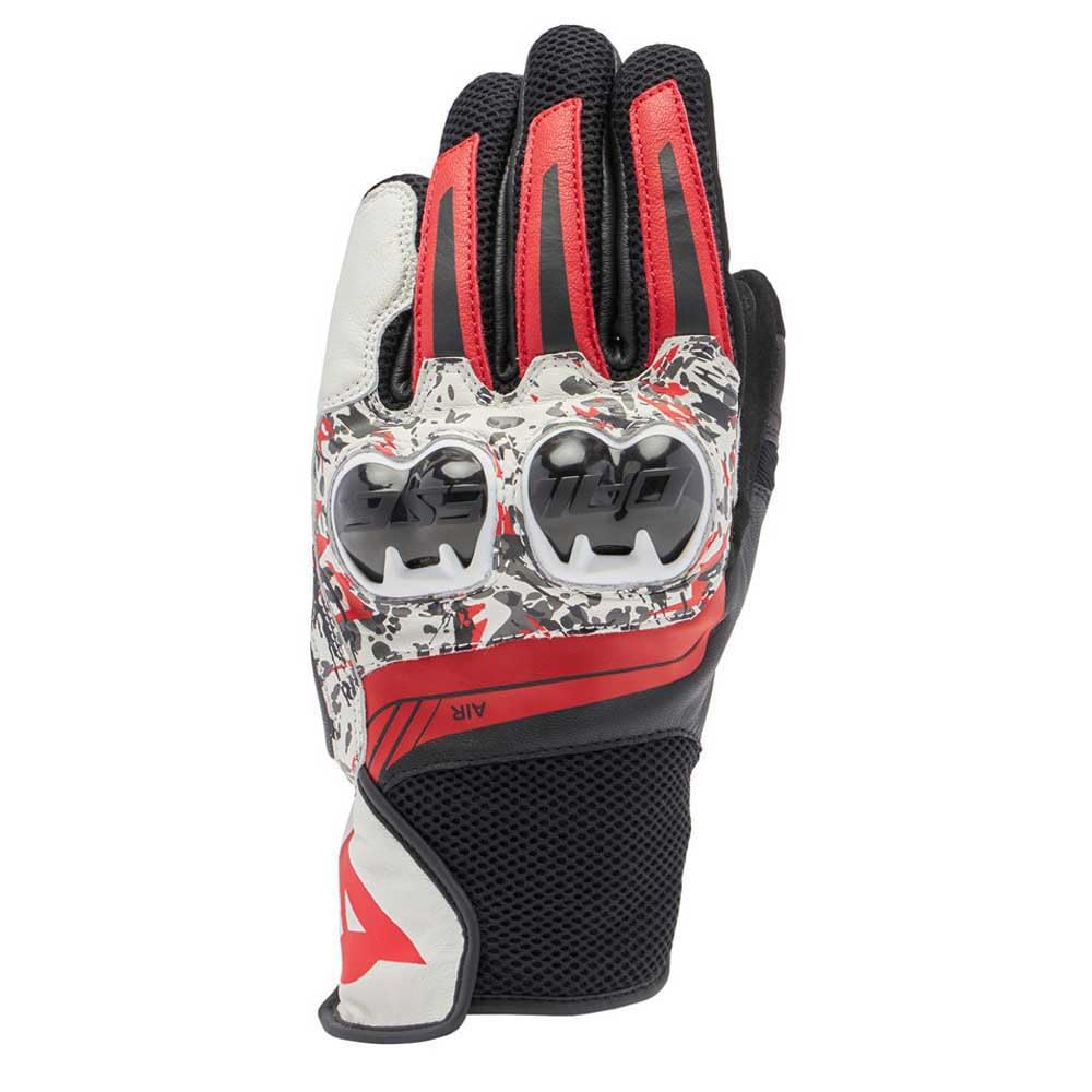 DAINESE - Mig 3 Unisex Gloves, Gants de Moto en Cuir, Protection des Articulations, Compatibilité avec les Écrans Tactiles, pour Hommes et Femmes, Noir/Rouge Spray/Blanc, M