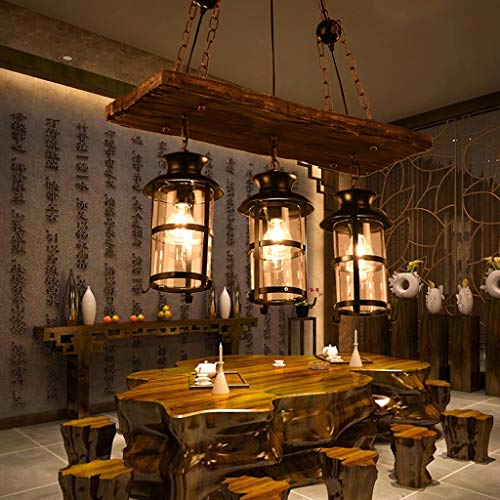 E27 Antique Lampe Suspendue Table À Manger Lustre Bois En Fer Forgé Pendentif Lumière Industrielle Drop Lights Pendentif Lampe Vintage Country House Rétro...