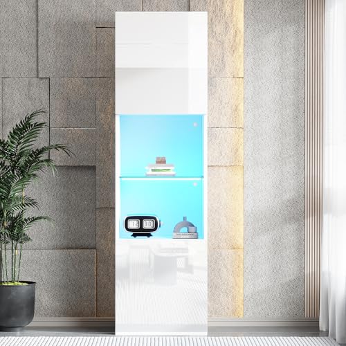 Glas VitrinenWeiß - Weiß Hochglanz mit LED-Beleuchtung - 3 Glasfächer - 160cm Hochschrank (45 * 35 * 160 cm) - Vitrine, Stehschrank, Lagerschrank Glas VitrinenWeiß - Weiß Hochglanz mit LED-Beleuchtung - 3 Glasfächer - 160cm Hochschrank (45 * 35 * 160 cm) - Vitrine, Stehschrank, Lagerschrank 