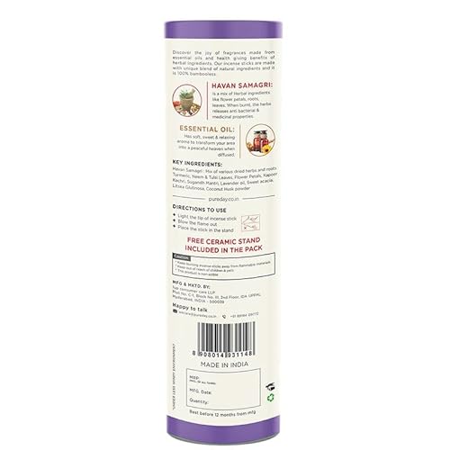 Pureday Naturals Bambooless Incense Sticks - 40 Dhoop Agarbattis - Lavender - Made From Havan Samagri, Non Toxic, Charcoal-Free - Help Relax, Sleep Better And Revitalize The Mind #TOP1