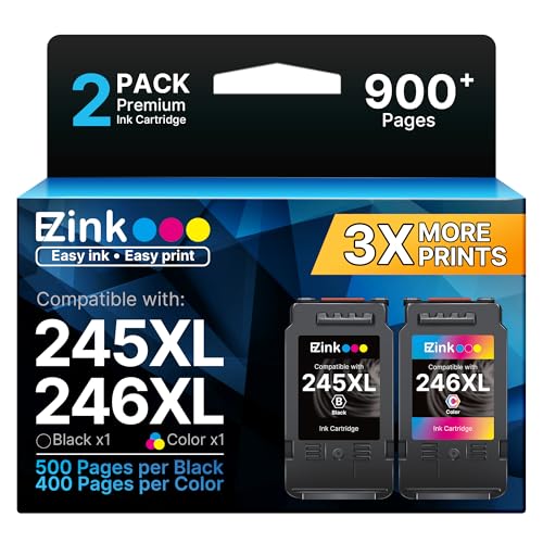 E-Z Ink 245XL and 246XL Ink Cartridge for canon printers Replacement for Canon 245XL 246XL Combo Pack for Canon Ink 245 and 246 with Pixma MX490 MG2522 MX492 TR4520 MG3022 MG2520 TS3122 (Bla