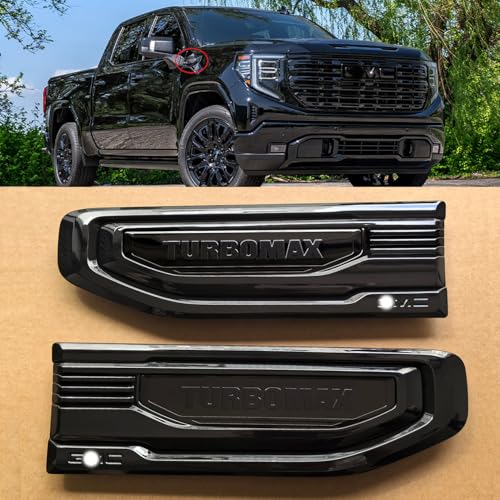 Image of 2pack OEM 2019-2026 Turbomax 2.7L Vent Emblem Right Left 3D Nameplate Badge Replacement for Sierra 1500 Turbo Max 85086390 (Gloss Black)