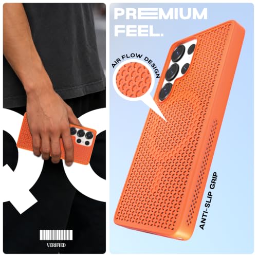 Image of Pikkme Back Cover for Samsung Galaxy S25 Ultra 5G | Honeycomb Cooling Design | Silicone Heat Dissipation | Mag-Safe Compatible | Shockproof Camera Protection Bumper Case (Orange)