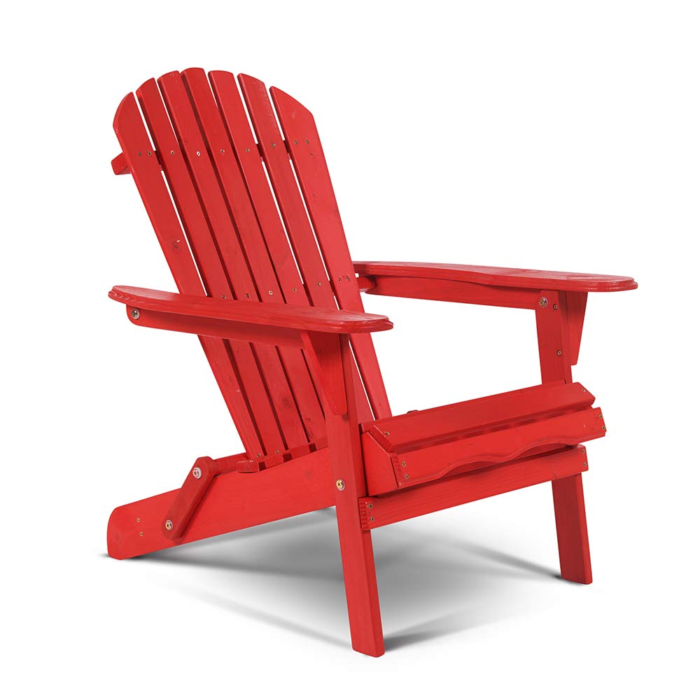 Thy-HOM Folding Adirondack Chair, Weather Resistant Outdoor Adirondack Chair, Wood Adirondack Chair for Patio(Red)