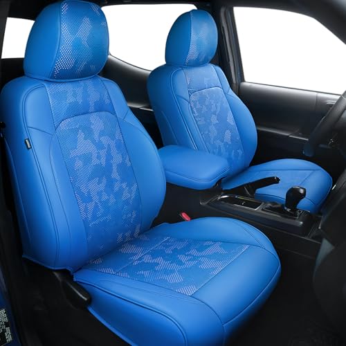 Image of Carlimeki Leather Seat Covers Custom Fit for Tacoma Gen 3rd (2016-2023) | For Double & Crew Cab only - Fits SR, SR5, Limited, TRD Pro, TRD Sport, TRD Off-Road, Trail Special Edition - Fully Covered