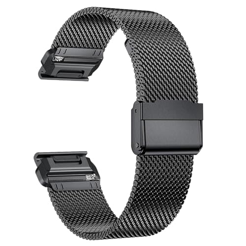SERDAS 22mm 26mm QuickFit Milanese Metal Strap For Garmin EPIX GEN2 Fenix7 7X Solar/6X 6XPro 5XPlus Forerunner 955 Enduro 2 Watchbands(Black,For Fenix 7X)