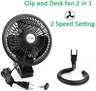 TN TONNY Clip-on Fan, AC 110V 6 Inch Adjustable Clip Table Fan with 2 Speeds Wind, Personal Cooling Fan with 6 Foot Cord and Plastic Safety Grill, Black