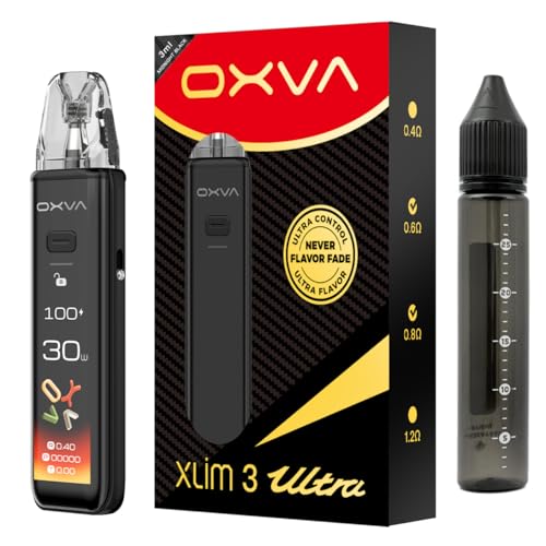 OXVA XLIM 3 ULTRA Pod �G�N�X���� 3 �E���g�� VAPE�b1500mAh�o�b�e���[�����E�ő�30W�o�́E�^�b�`�X�N���[�����ځbIndian Strawberry ���j�R�[���{�g��1�{�t�� (Midnight Black)