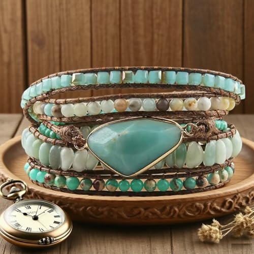 Image of Boho Wrap Bracelet for Women, Handmade Natural Imperial Jasper Multi-Layer Stone Beaded Bracelet, Bohemian Healing Crystal Stone Jewelry Gifts
