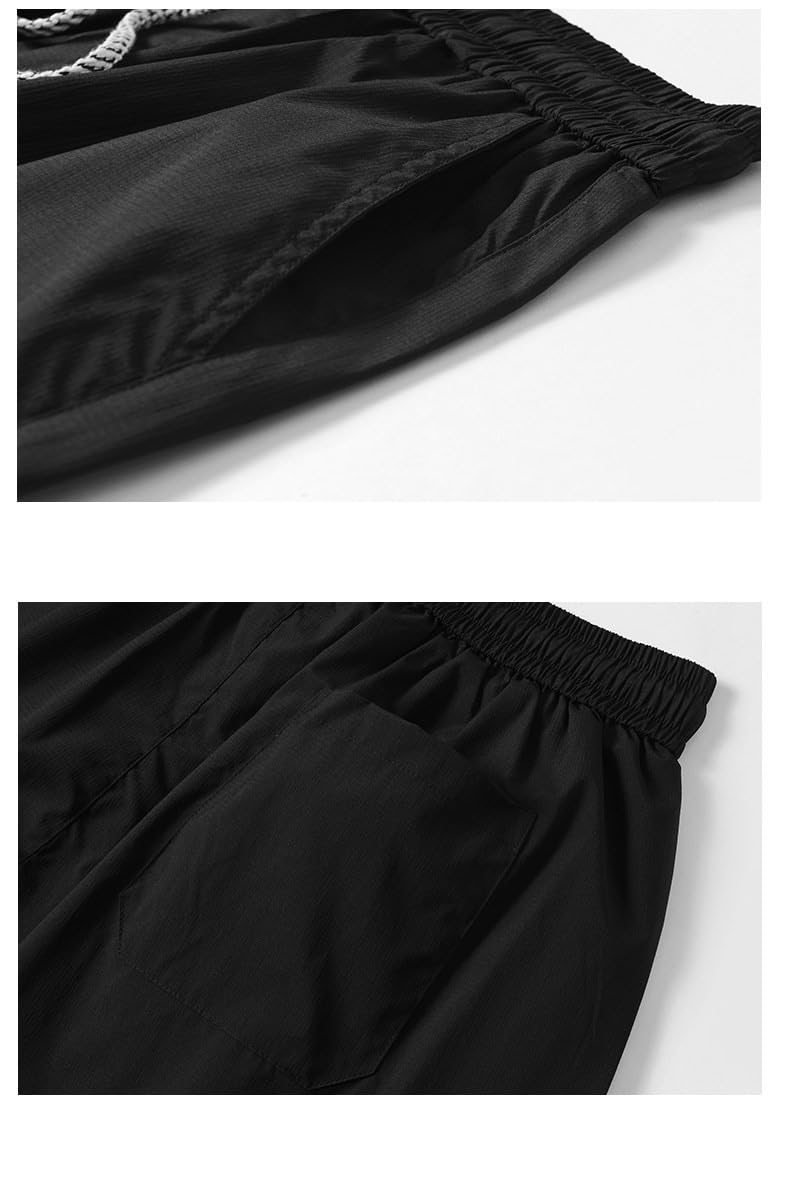Conjunto Camisa Cargo Malla Transpirable Manga Corta Camiseta Shorts Casual Viaje-Black-M