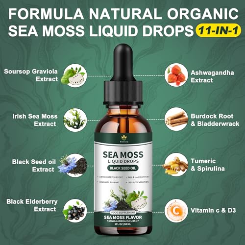 Irish sea Moss Drops,Organic sea Moss Gel,with seamoss Black Seed Oil ashwagandha Burdock Root,Multimineral Seamoss Supplement Support Antioxidant, Immune, Gut Health, Non-GMO - 2 Fl Oz - Image 3