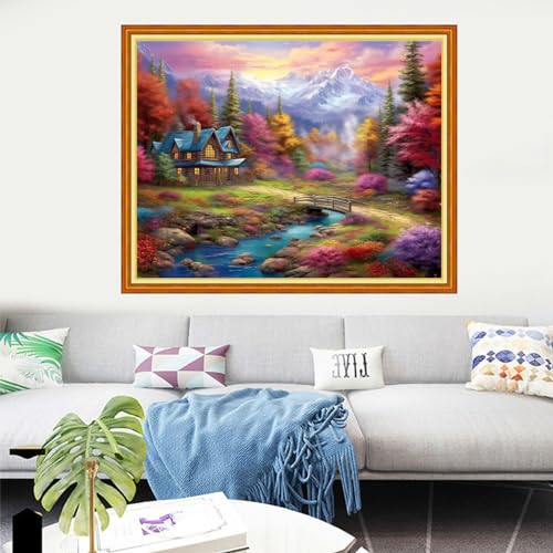 Image of Dooxvey Cross Stitch Kits for Adults Stamped Full Range of Embroidery Starter Kits for Beginners 11CT Printed Cross Stitch Patterns Needlepoint Kits Stamped Crossstitching-Beautiful Home 16x20 inch
