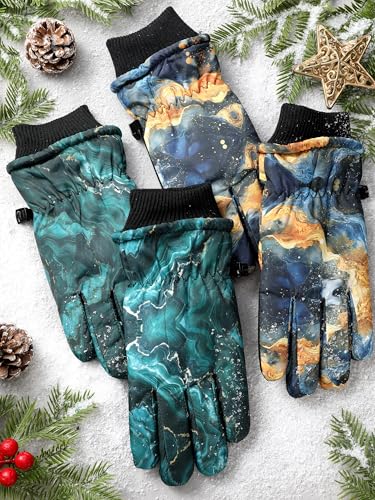 Image of SATINIOR 2 Pairs Kids Waterproof Winter Snow Gloves Ski Gloves for Boy Girl Outdoor Warm Thickening Snowboard