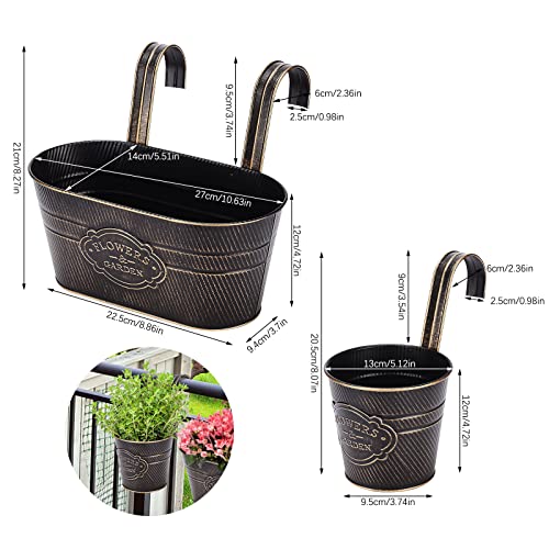 Image of PerGar 3 Pack Metal Railing Planter Box Outdoor, 10.6 inch Hanging Flower Pots with Detachable Hooks & Drainage Holes, Rail Planter Boxes for Balcony Deck Porch Fence Garden Home Decoration, Black
