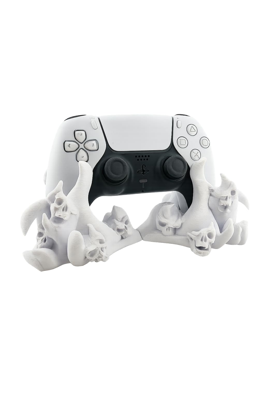 Hell Skull PS5 Controller Stand | Gothic Demon Flame Gamepad Holder Compatible with PlayStation, Xbox and PC Controllers | 3D Decorative Gaming Accessory for Desk Setup (White)-image-35