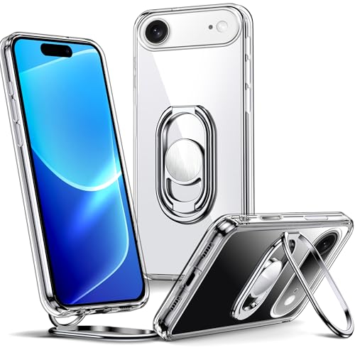 Image of SHIELDS UP for iPhone 17 Air Back Cover Case with Stand, Phone Case Clear with Double Ring Holder [Adjustable & Foldable] Shockproof Protective Cover for iPhone 17 Air - Clear
