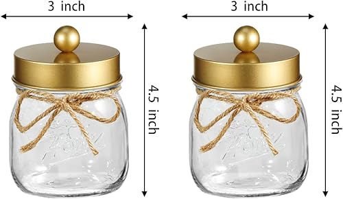 Miniatura 7 de SheeChung Mason Jar - Tarros de boticario de baño, recipiente de soporte para Qtip, accesorios de baño dorados, organizador de almacenamiento de