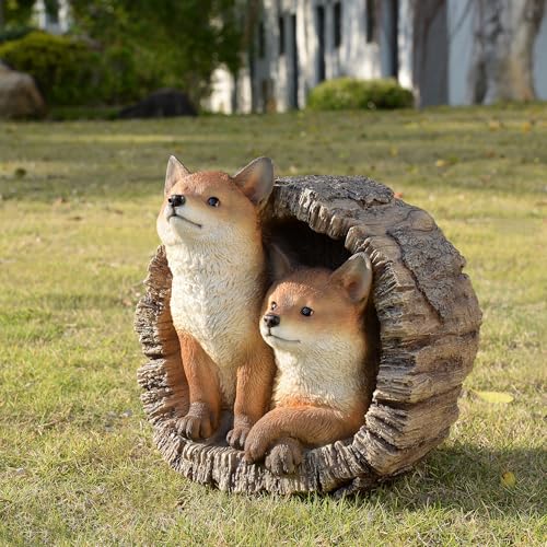 Pareja de zorros en tocón estatua exclusiva