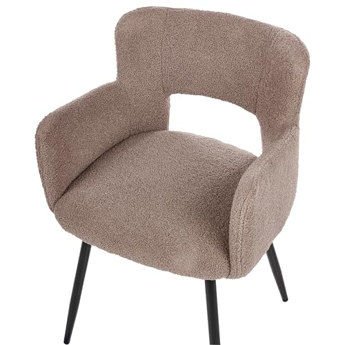 Set Di 2 Sedie Sedia Da Pranzo Marrone Boucle Con Braccioli Schienale Ritagliato Gambe In Metallo Nero - 8