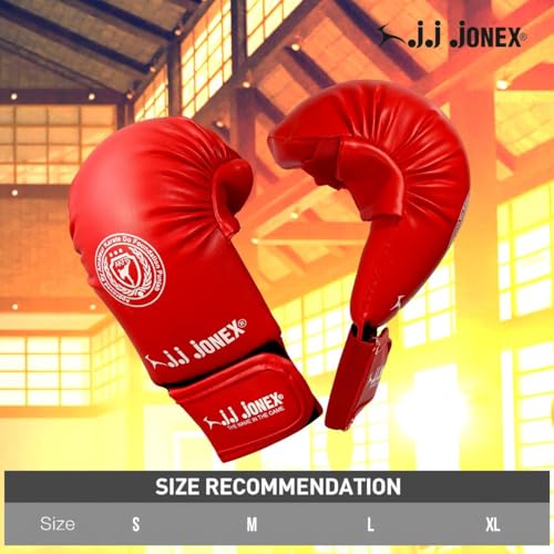 Image of Jonex JJ Moulded Karate Glove, Punching Bag Gloves for Training, Foam Padding, Elastic Hook & Loop Wrap Around Strap, Gloves for Better Protection | PU Shell | Foam Padding | Red |