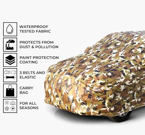 Image of GROOFOO Car Cover Compatible with Maruti Suzuki Celerio | Camouflage, Waterproof, Dustproof, UV Protection | Military Jungle Design | Custom Fit, Triple Stitched | All Weather Body Cover