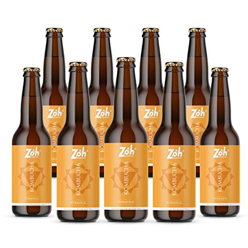 Image of Zoh Probiotics Turmeric Kombucha|Tea With Detoxifying Acids,And Digestive Enzymes. Raw,Unfiltered,And Unpasteurized With Mother. Made With Organic Turmeric,Amla&Tulsi(330 Ml,Pack Of 9),6.4 Kg