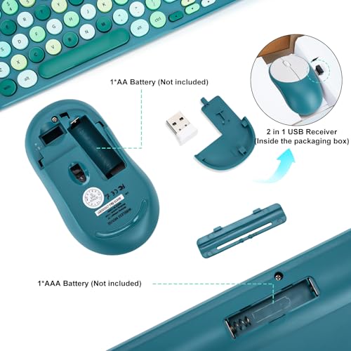 Wireless Keyboard and Mouse Combo, Retro Typewriter Keyboard with Round Keycaps, 2.4GHz USB Cute Wireless Keyboard Mouse for Computer, Desktop (Green) by GUKJOB - Image 5