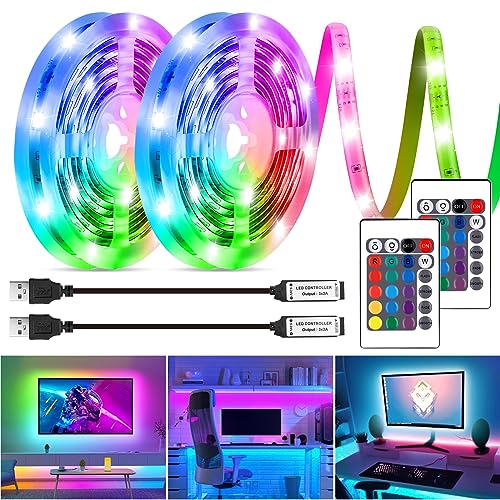 HOUHUI LED Strip Lights Kit, 2x6.56Ft RGB LED Lights Strip for 40-60in TV LED Backlight, Color Changing Strip Light Waterproof IP65 with Remote, USB TV Lights Bias Lighting for Home PC Monitor Desk