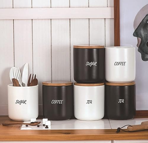 Miniatura 3 de Sello de almacenamiento de alimentos de cerámica de color puro Pot Spice Jar Sugar Bowl con tapa de bambú-café-negro